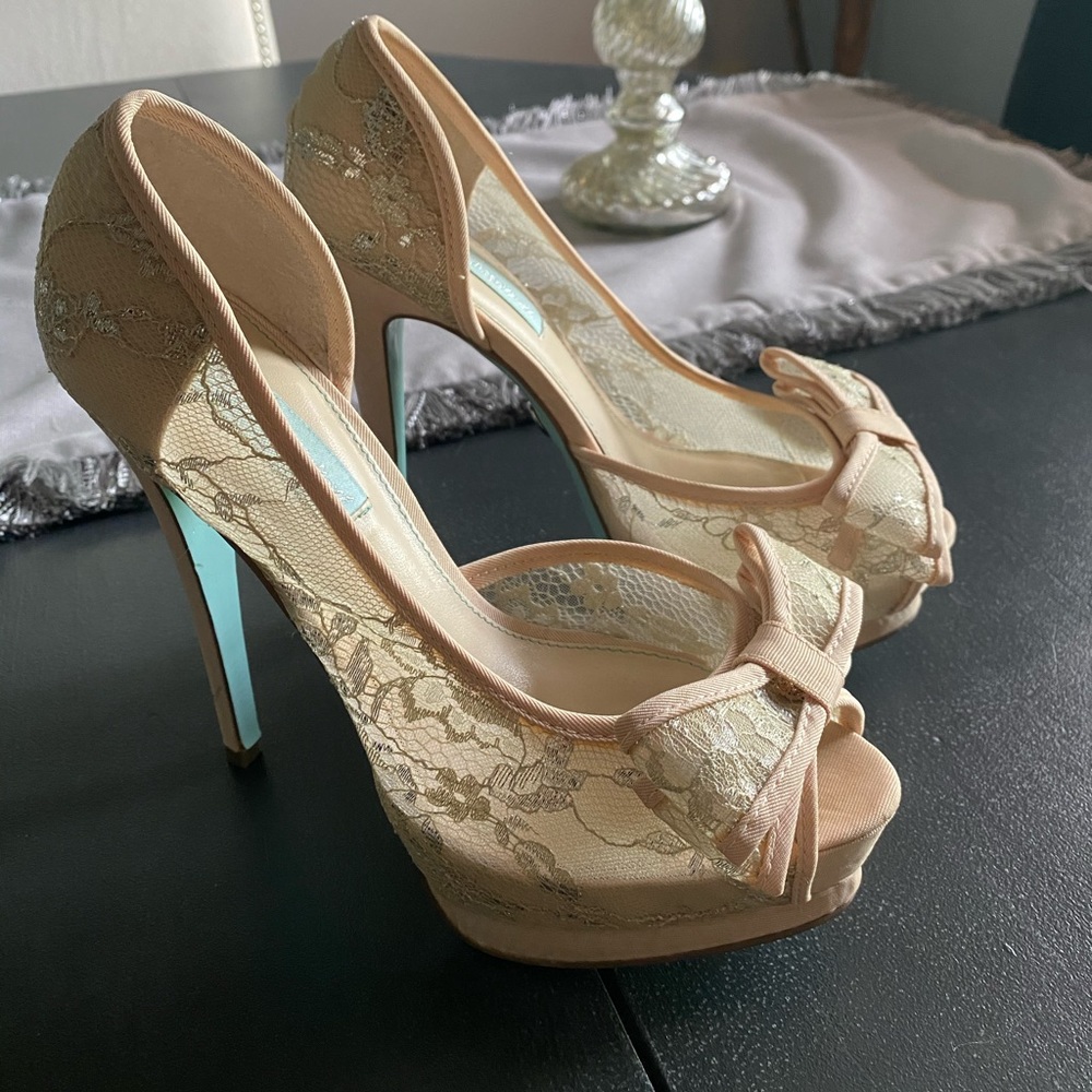 Betsey Johnson Nude Lace heels with bow